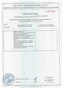 Appendix to the certificate of conformity № РОСС CN.HA36.H01327
